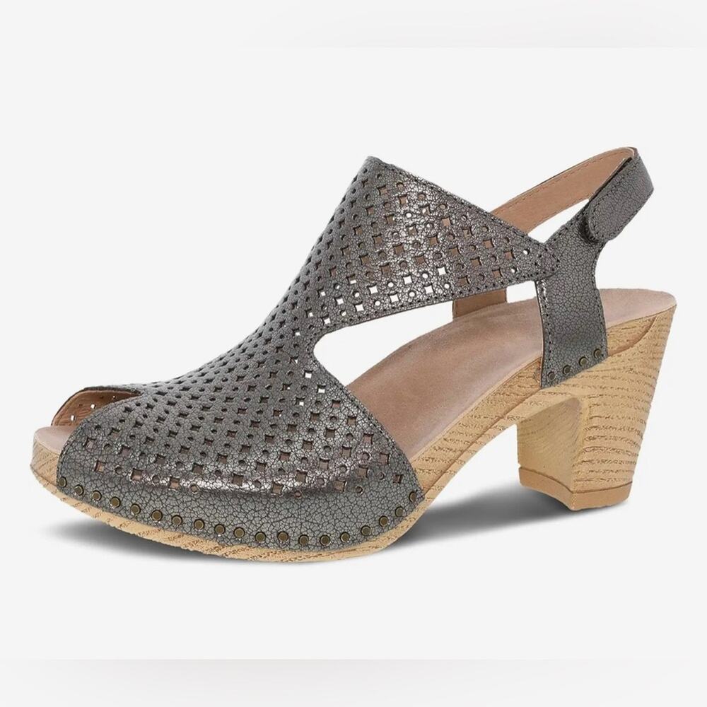 Dansko Teagan Gunmetal Metalic Leather Sandals Size EU39-US8.5-9